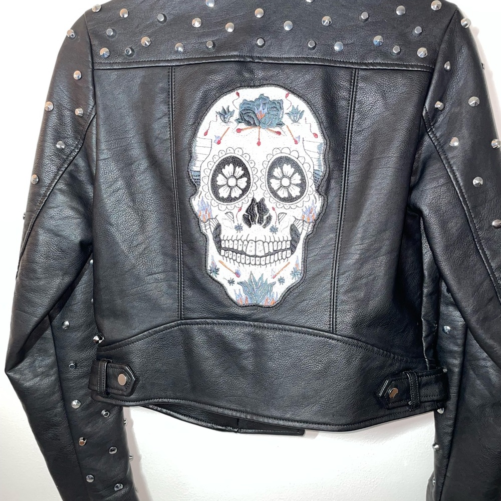 Zara skull embroidered Faux Leather jacket